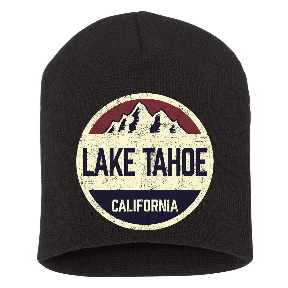 Vintage Retro Lake Tahoe California Mountain Circle Sports Short Acrylic Beanie