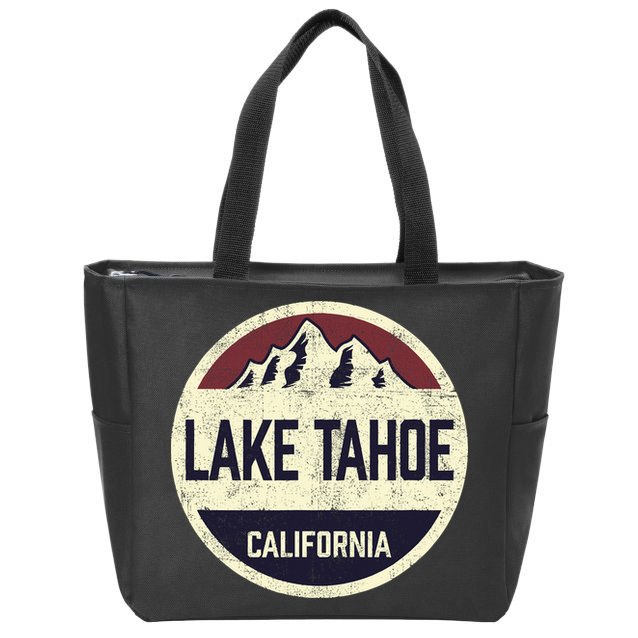 Vintage Retro Lake Tahoe California Mountain Circle Sports Zip Tote Bag
