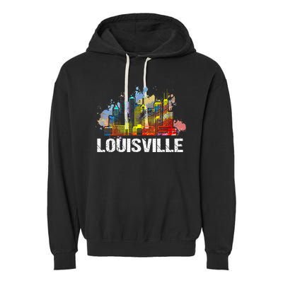 Vintage Retro Louisville Kentucky Skyline Gift Garment-Dyed Fleece Hoodie