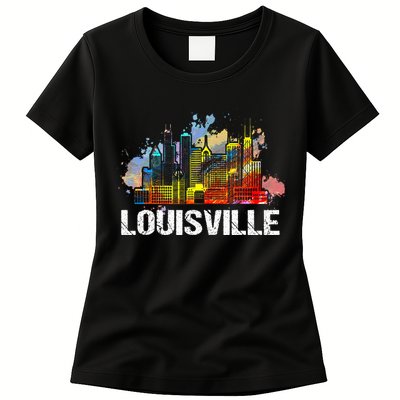 Vintage Retro Louisville Kentucky Skyline Gift Womens T-Shirt