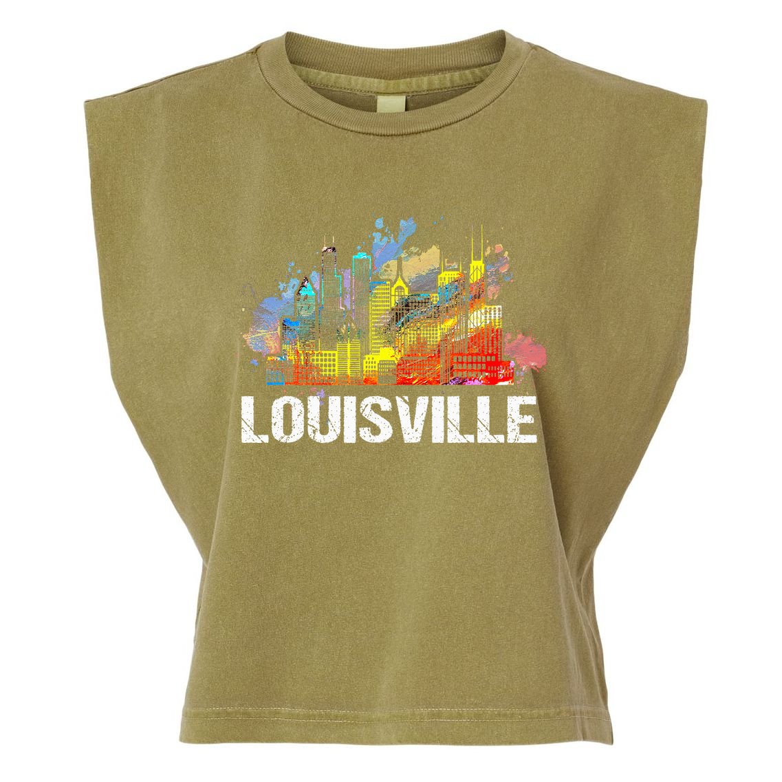 Vintage Retro Louisville Kentucky Skyline Gift Garment-Dyed Women's Muscle Tee