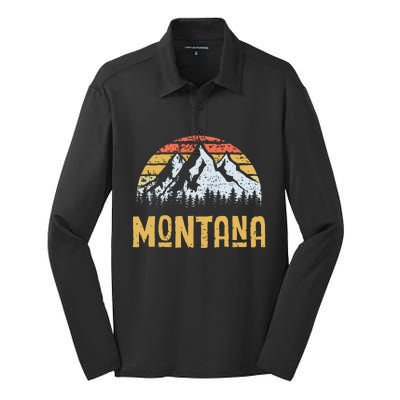 Vintage Retro Mt Montana Us Mountain State Silk Touch Performance Long Sleeve Polo