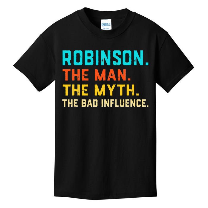 Vintage Robinson Man Myth The Bad Influence Last Name Kids T-Shirt