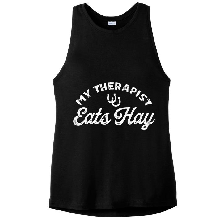 Vintage Retro My Therapist Eats Hay Funny Horse Lover Ladies PosiCharge Tri-Blend Wicking Tank