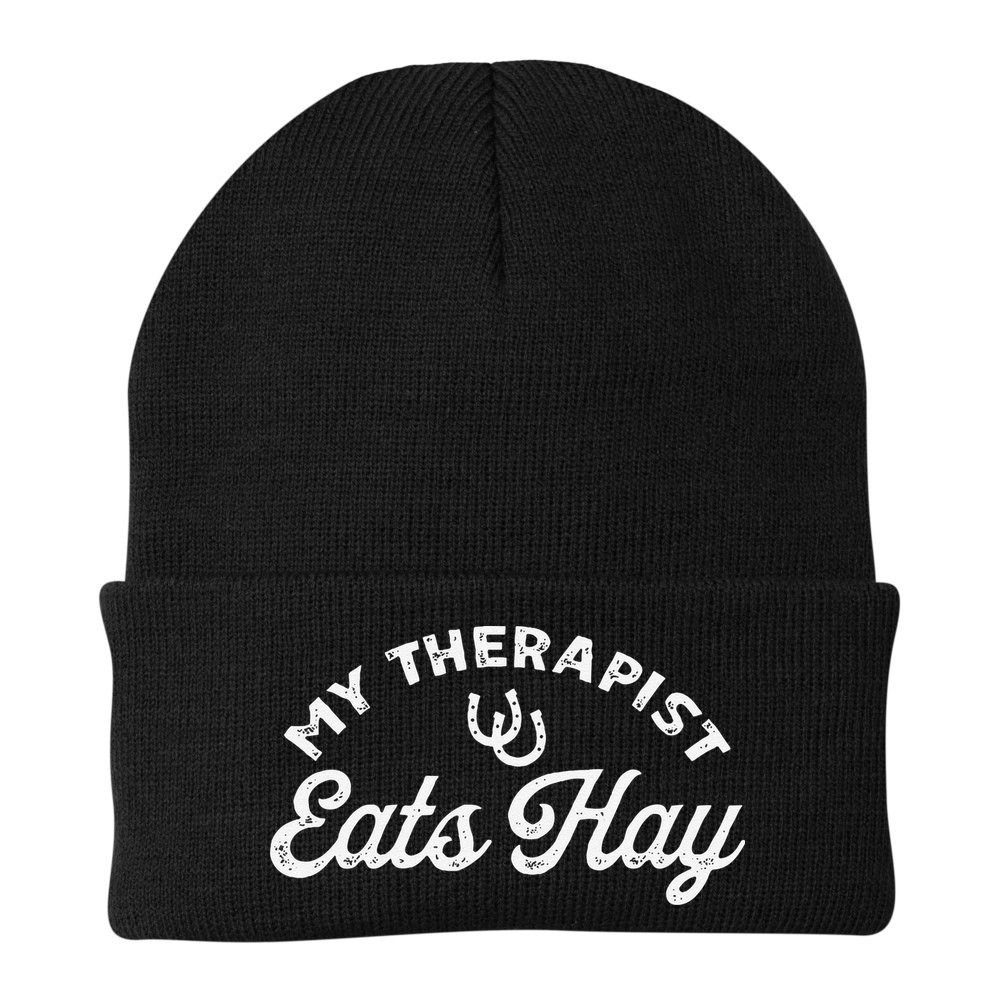 Vintage Retro My Therapist Eats Hay Funny Horse Lover Beanie