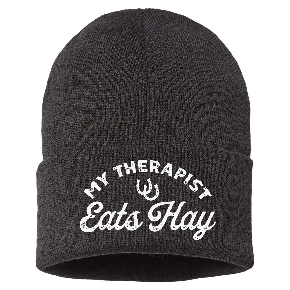 Vintage Retro My Therapist Eats Hay Funny Horse Lover Sustainable Knit Beanie