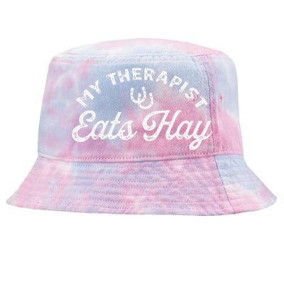 Vintage Retro My Therapist Eats Hay Funny Horse Lover Tie-Dyed Bucket Hat