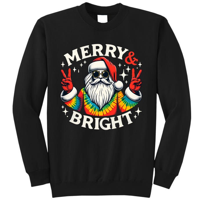 Vintage Retro Merry And Bright Hippie Santa Peace Christmas Sweatshirt