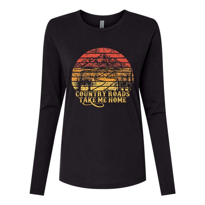 Vintage Retro Music Fans Country Roads Take Me Home Womens Cotton Relaxed Long Sleeve T-Shirt