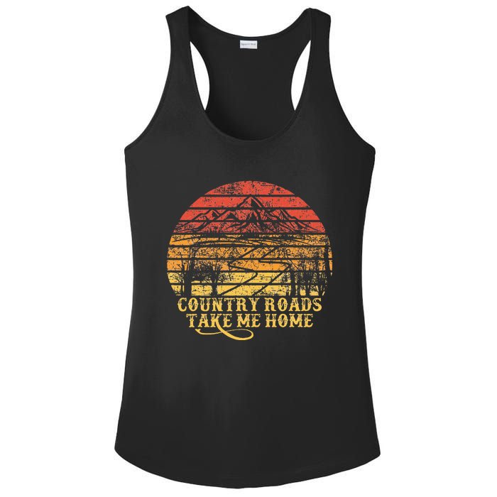 Vintage Retro Music Fans Country Roads Take Me Home Ladies PosiCharge Competitor Racerback Tank