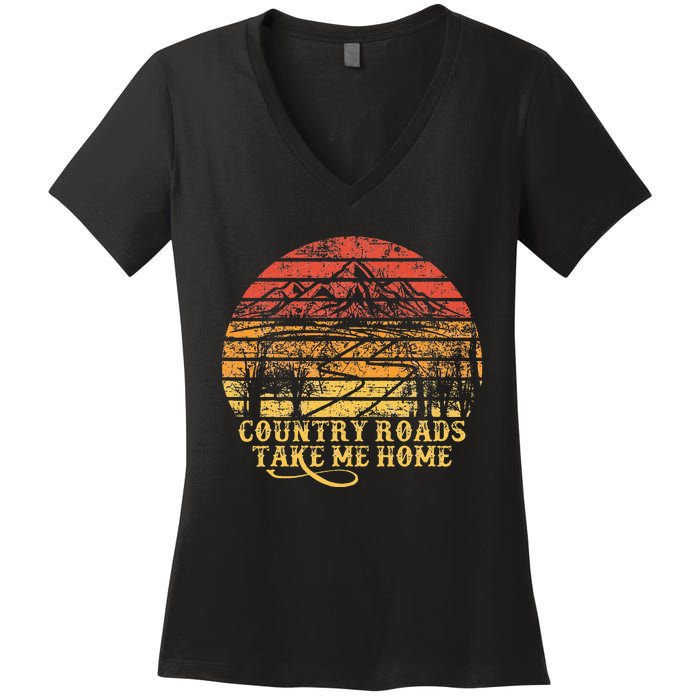 Vintage Retro Music Fans Country Roads Take Me Home Women's V-Neck T-Shirt