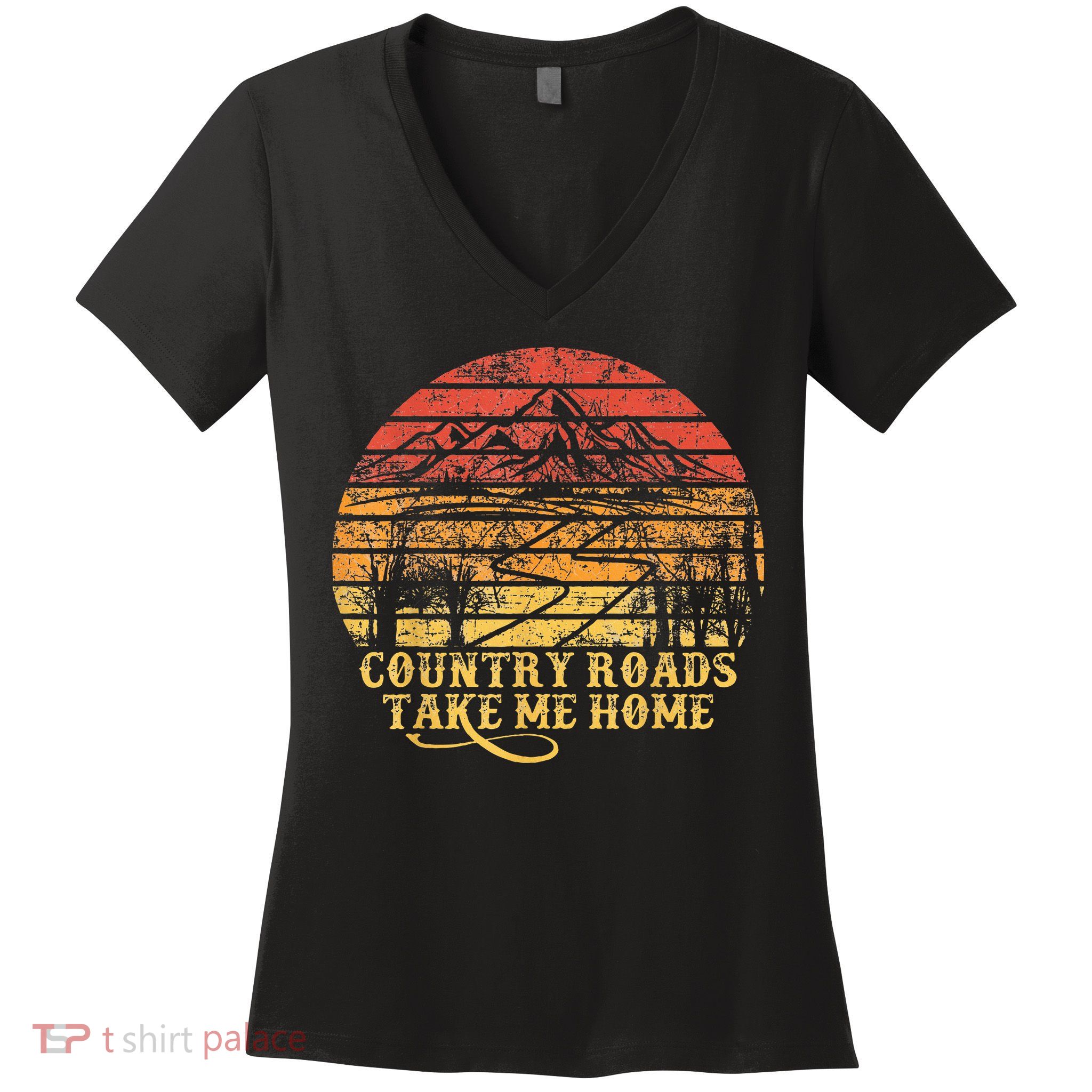 Vintage Retro Music Fans Country Roads Take Me Home Women's V-Neck T-Shirt
