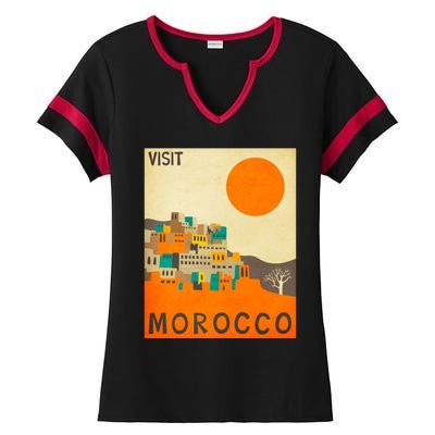 Vintage Retro Morocco Poster Ladies Halftime Notch Neck Tee