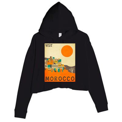 Vintage Retro Morocco Poster Crop Fleece Hoodie