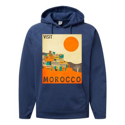 Vintage Retro Morocco Poster Performance Fleece Hoodie