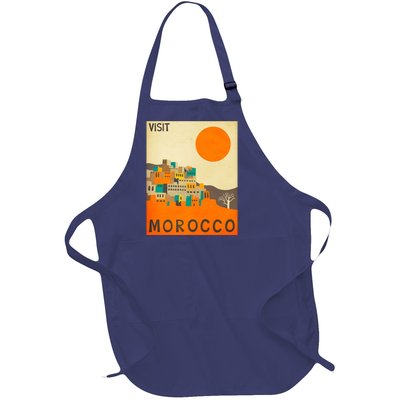 Vintage Retro Morocco Poster Full-Length Apron With Pockets