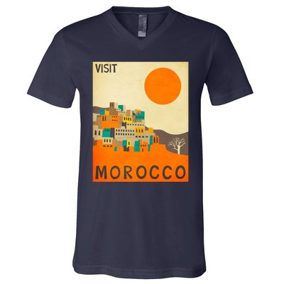 Vintage Retro Morocco Poster V-Neck T-Shirt