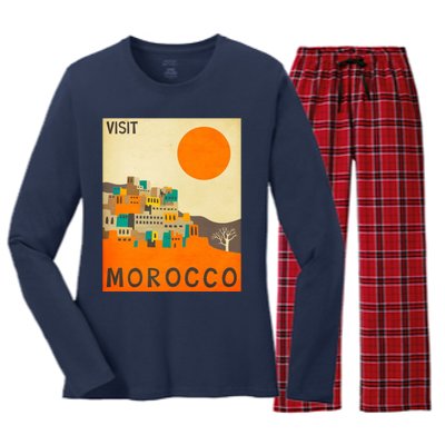 Vintage Retro Morocco Poster Women's Long Sleeve Flannel Pajama Set 