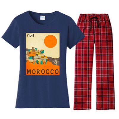 Vintage Retro Morocco Poster Women's Flannel Pajama Set