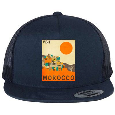 Vintage Retro Morocco Poster Flat Bill Trucker Hat