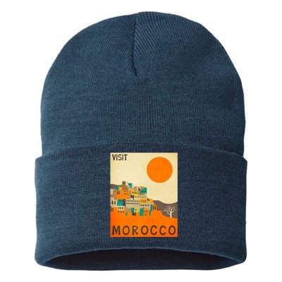 Vintage Retro Morocco Poster Sustainable Knit Beanie