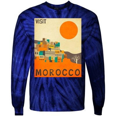 Vintage Retro Morocco Poster Tie-Dye Long Sleeve Shirt