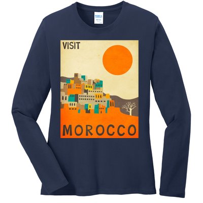 Vintage Retro Morocco Poster Ladies Long Sleeve Shirt