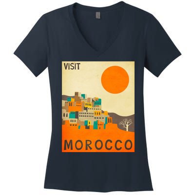 Vintage Retro Morocco Poster Women's V-Neck T-Shirt