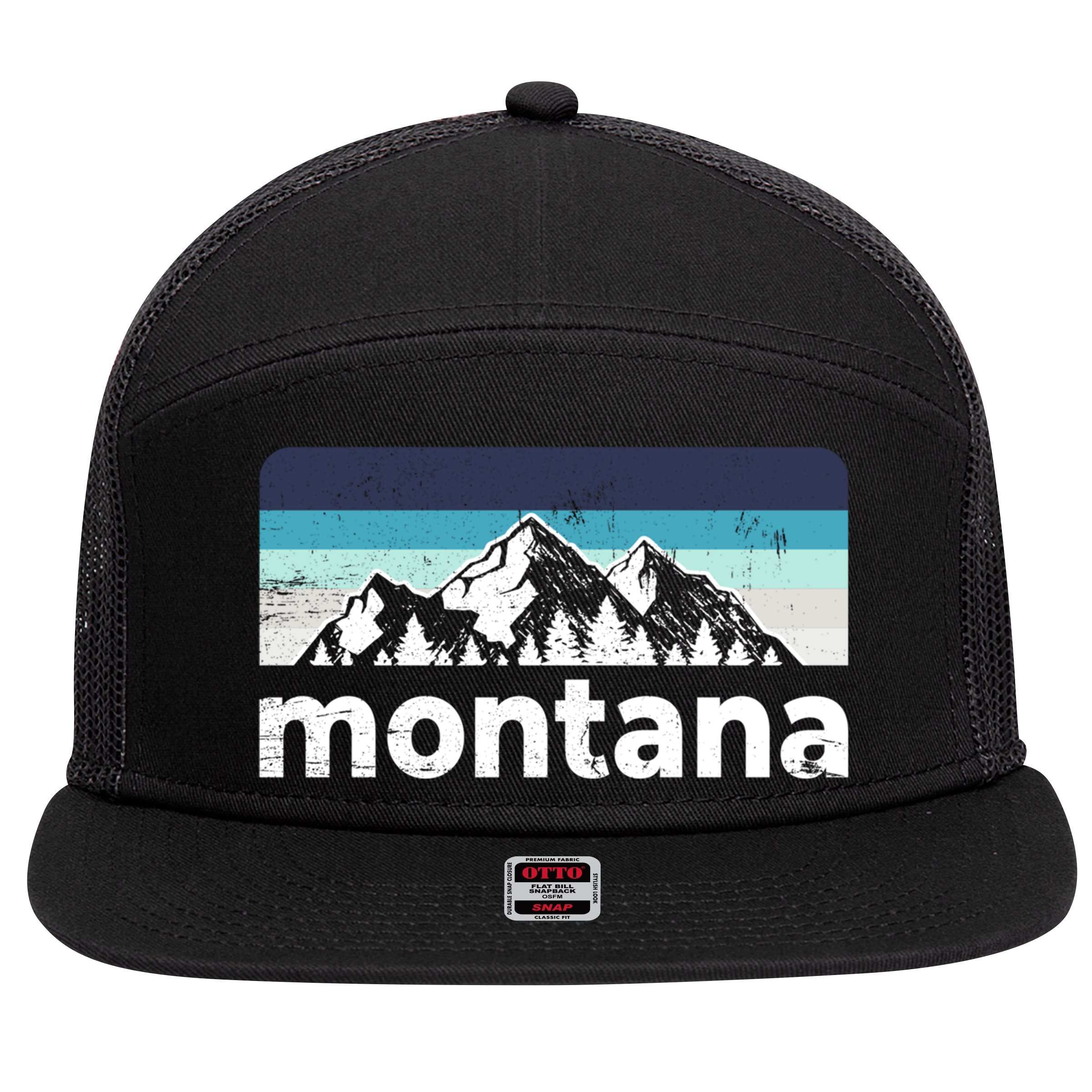 Vintage Retro Montana Mountain Adventure Outdoor Big Sky Funny Gift 7 Panel Mesh Trucker Snapback Hat