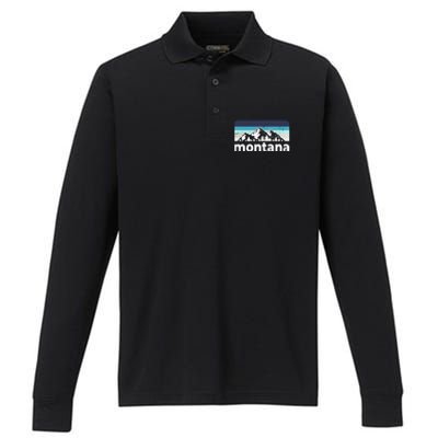 Vintage Retro Montana Mountain Adventure Outdoor Big Sky Funny Gift Performance Long Sleeve Polo