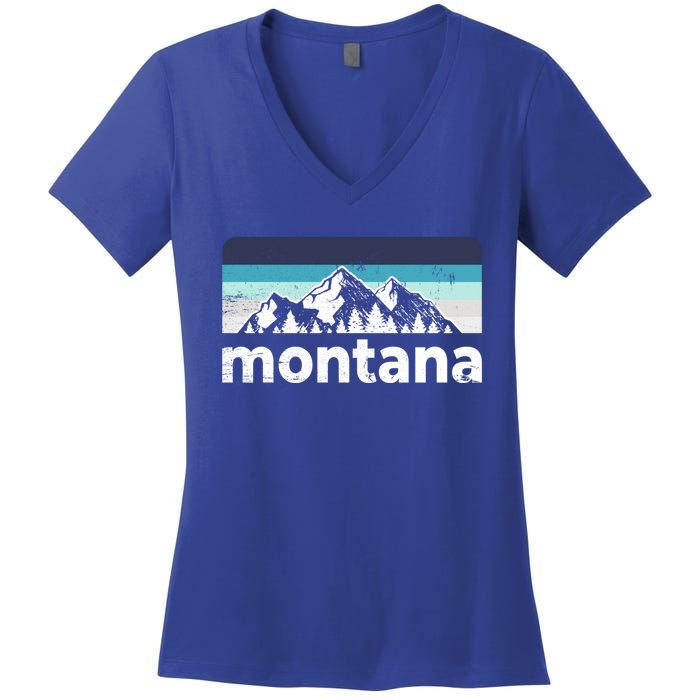 Vintage Retro Montana Mountain Adventure Outdoor Big Sky Funny Gift Women's V-Neck T-Shirt