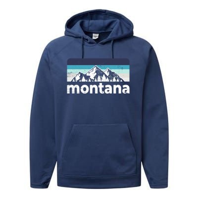 Vintage Retro Montana Mountain Adventure Outdoor Big Sky Funny Gift Performance Fleece Hoodie