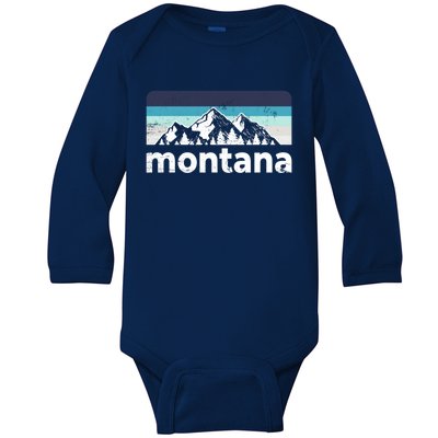 Vintage Retro Montana Mountain Adventure Outdoor Big Sky Funny Gift Baby Long Sleeve Bodysuit