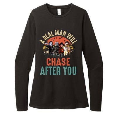 Vintage Real Man Will Chase After You Halloween Character Womens CVC Long Sleeve Shirt