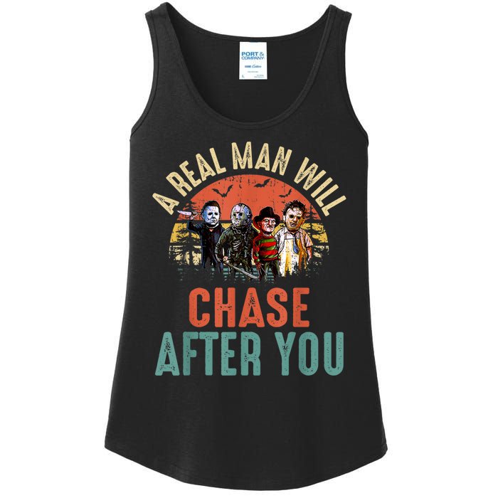 Vintage Real Man Will Chase After You Halloween Character Ladies Essential Tank