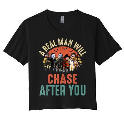 Vintage Real Man Will Chase After You Halloween Character Women's Crop Top Tee