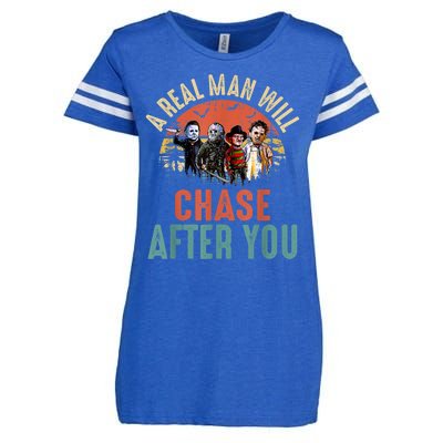 Vintage Real Man Will Chase After You Halloween Character Enza Ladies Jersey Football T-Shirt