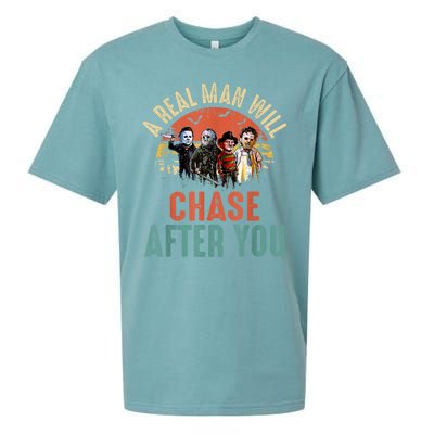 Vintage Real Man Will Chase After You Halloween Character Sueded Cloud Jersey T-Shirt