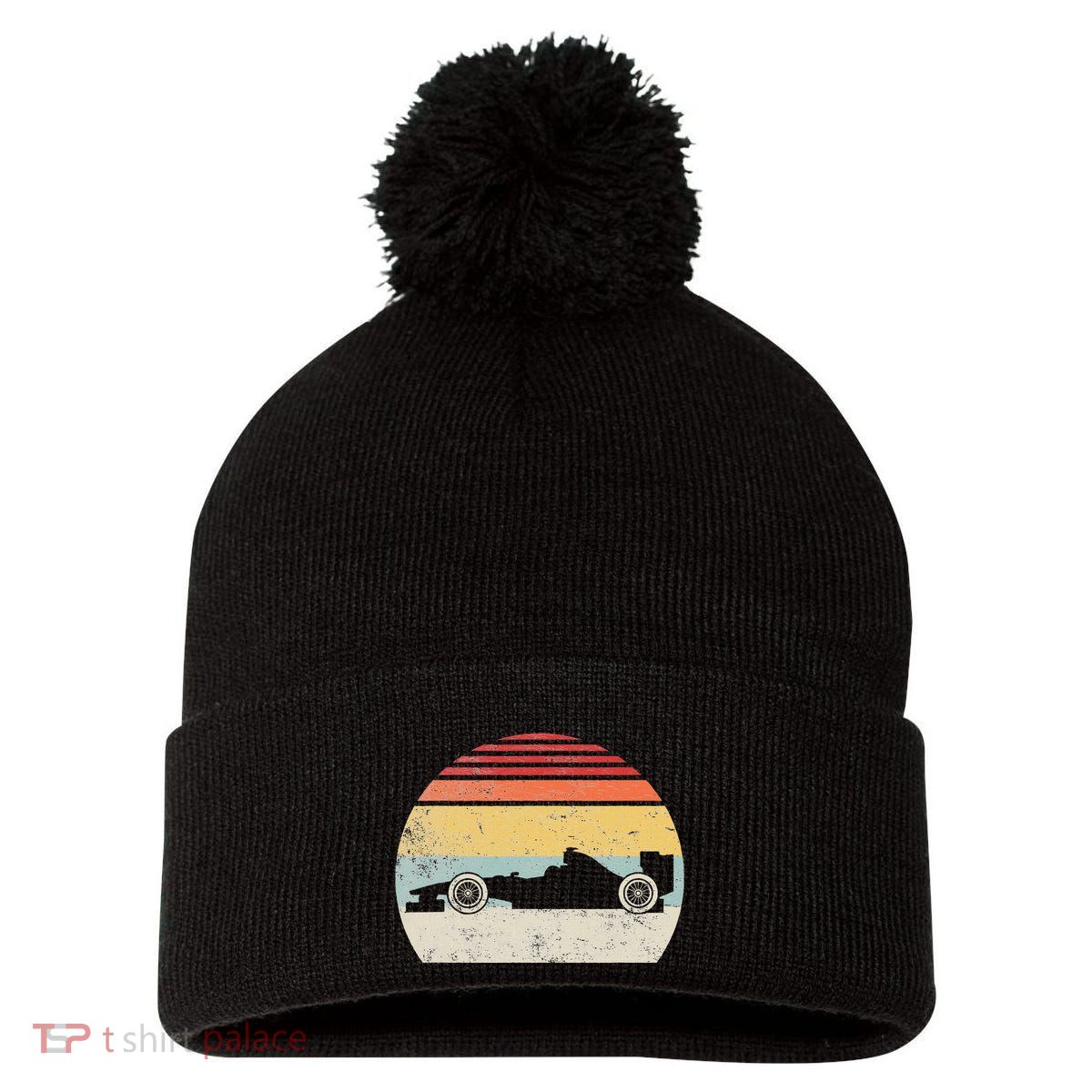 Vintage Retro Mechanic Sport Formula Race Car Pom Pom 12in Knit Beanie