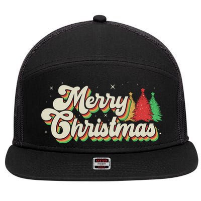 Vintage Retro Merry Christmas 7 Panel Mesh Trucker Snapback Hat