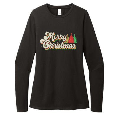 Vintage Retro Merry Christmas Womens CVC Long Sleeve Shirt