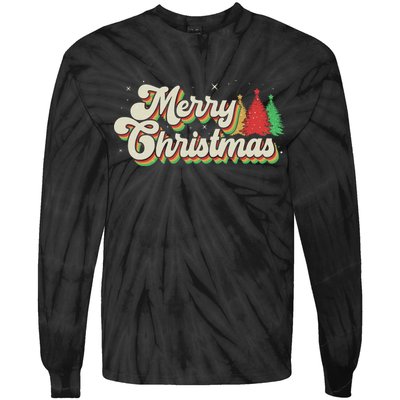 Vintage Retro Merry Christmas Tie-Dye Long Sleeve Shirt