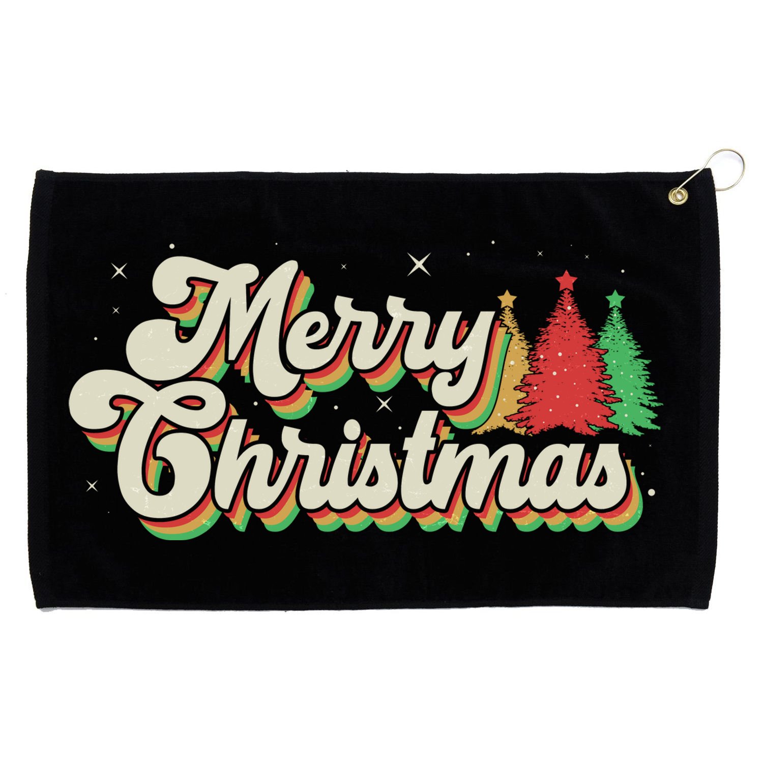 Vintage Retro Merry Christmas Grommeted Golf Towel