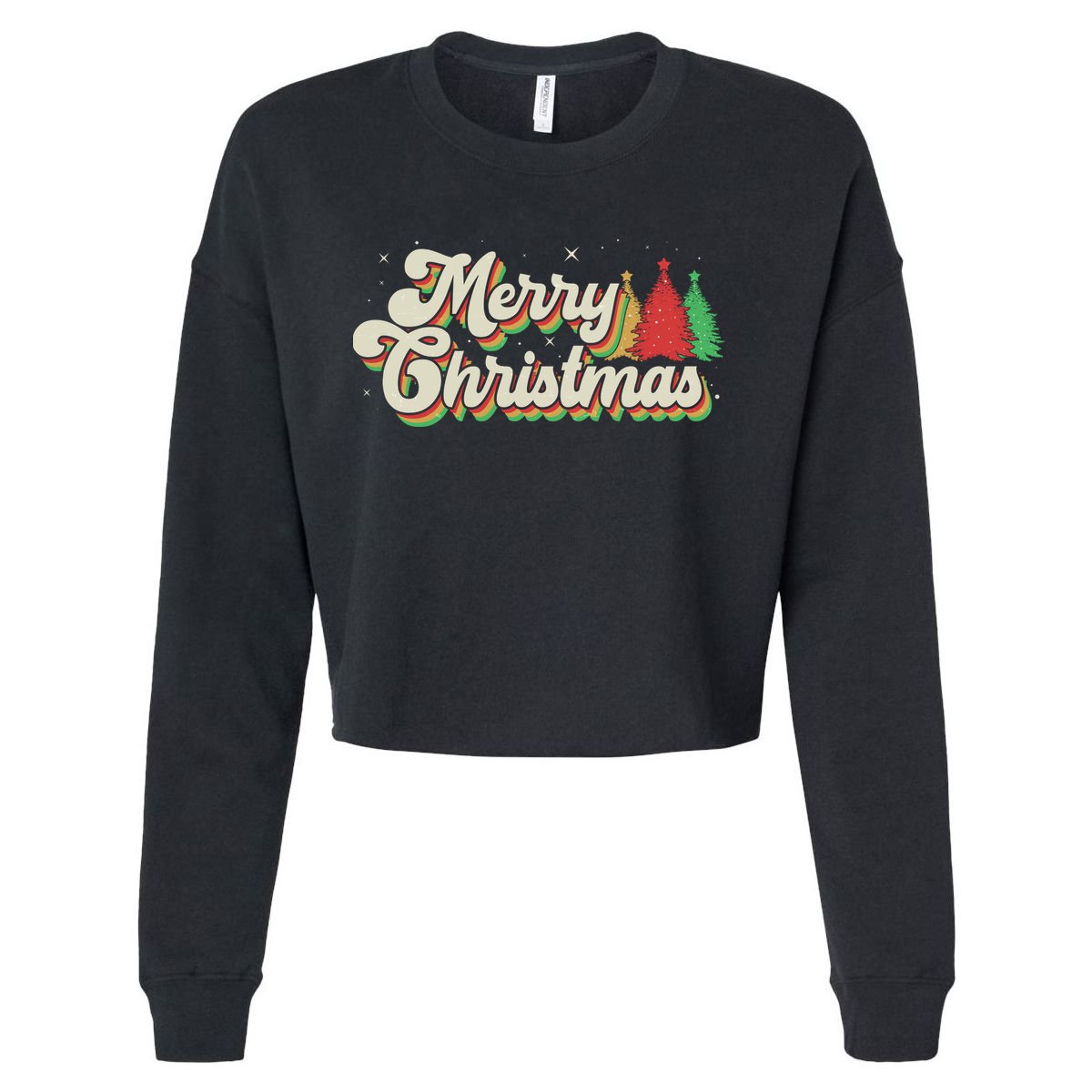Vintage Retro Merry Christmas Cropped Pullover Crew