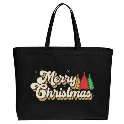 Vintage Retro Merry Christmas Cotton Canvas Jumbo Tote