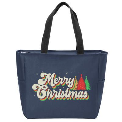 Vintage Retro Merry Christmas Zip Tote Bag