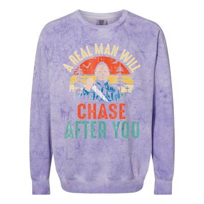 Vintage Real Man Will Chase After You Halloween Characters Colorblast Crewneck Sweatshirt