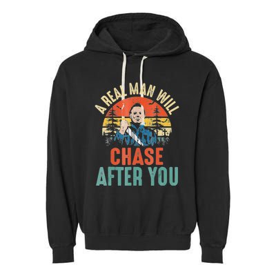 Vintage Real Man Will Chase After You Halloween Characters Garment-Dyed Fleece Hoodie