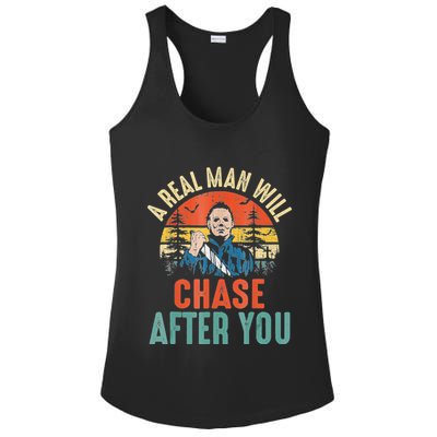 Vintage Real Man Will Chase After You Halloween Characters Ladies PosiCharge Competitor Racerback Tank