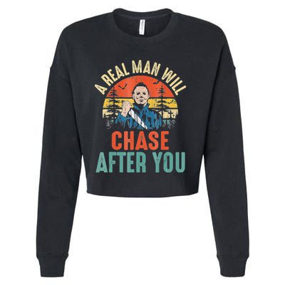 Vintage Real Man Will Chase After You Halloween Characters Cropped Pullover Crew